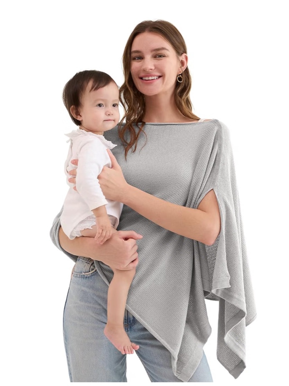 Momcozy Nursing Cover Poncho Shawl Knit Gray Soft One Size